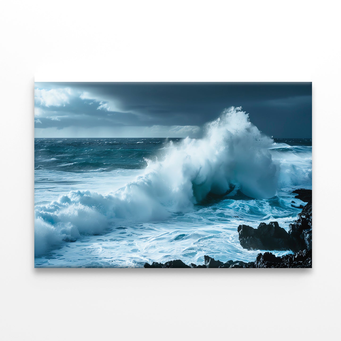 Large Wave Crashing Into Rocks, Sky Print 100% Australian Made - Bella Home Decor
