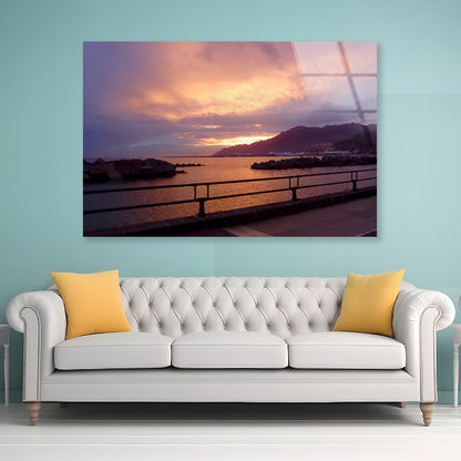 Sky With Sunset Behind Mountain Acrylic Glass Print Tempered Glass Wall Art 100% Made in Australia Ready to Hang - Bella Home Decor