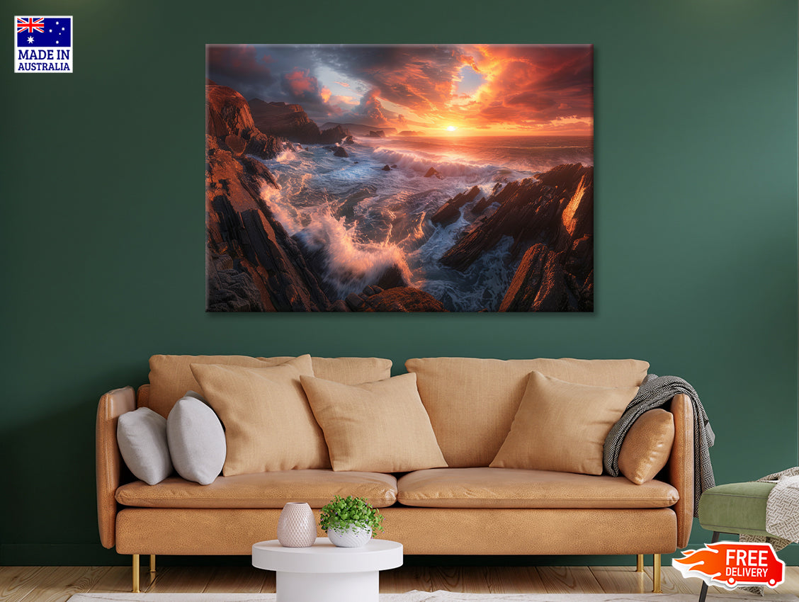 Sunset over a Rocky Beach Print 100% Australian Made - Bella Home Decor