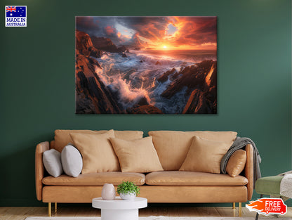 Sunset over a Rocky Beach Print 100% Australian Made - Bella Home Decor
