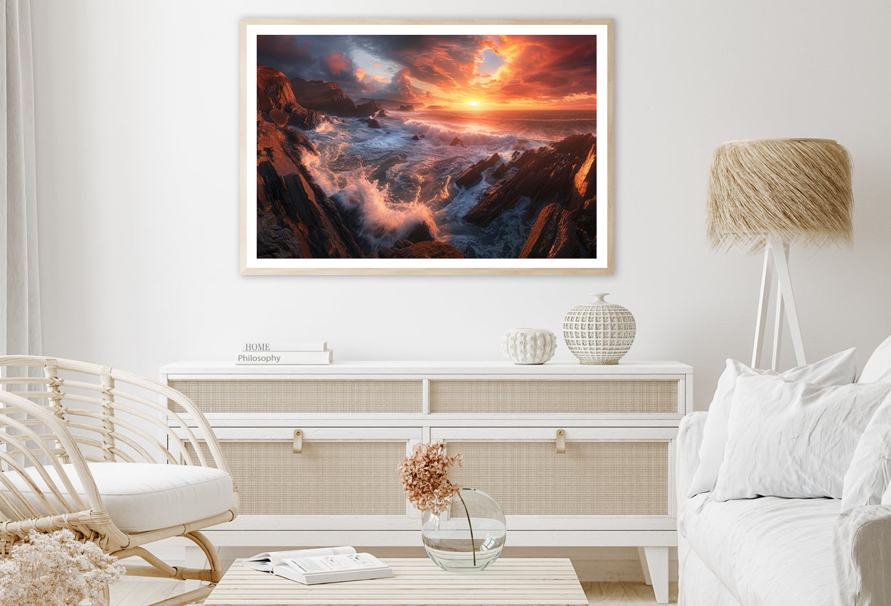 Sunset over a Rocky Beach Home Decor Premium Quality Poster Print Choose Your Sizes - Bella Home Decor