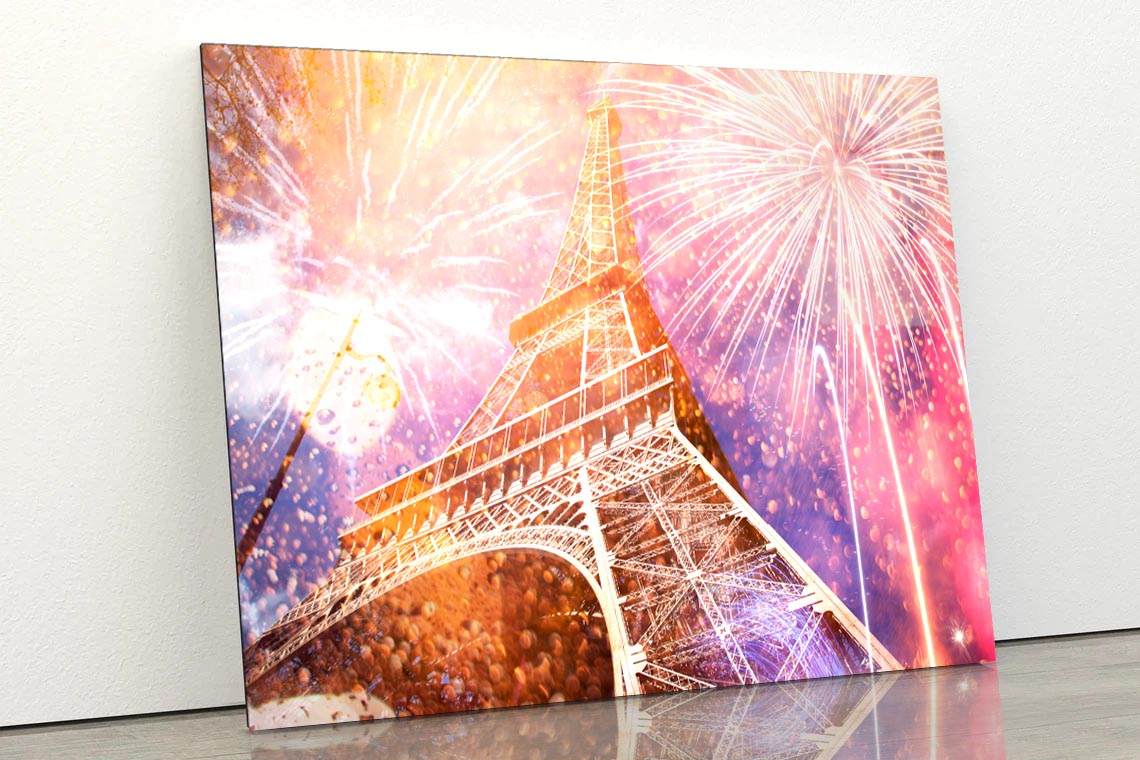 Fireworks In the Sky Over the Eiffel Tower Acrylic Glass Print Tempered Glass Wall Art 100% Made in Australia Ready to Hang