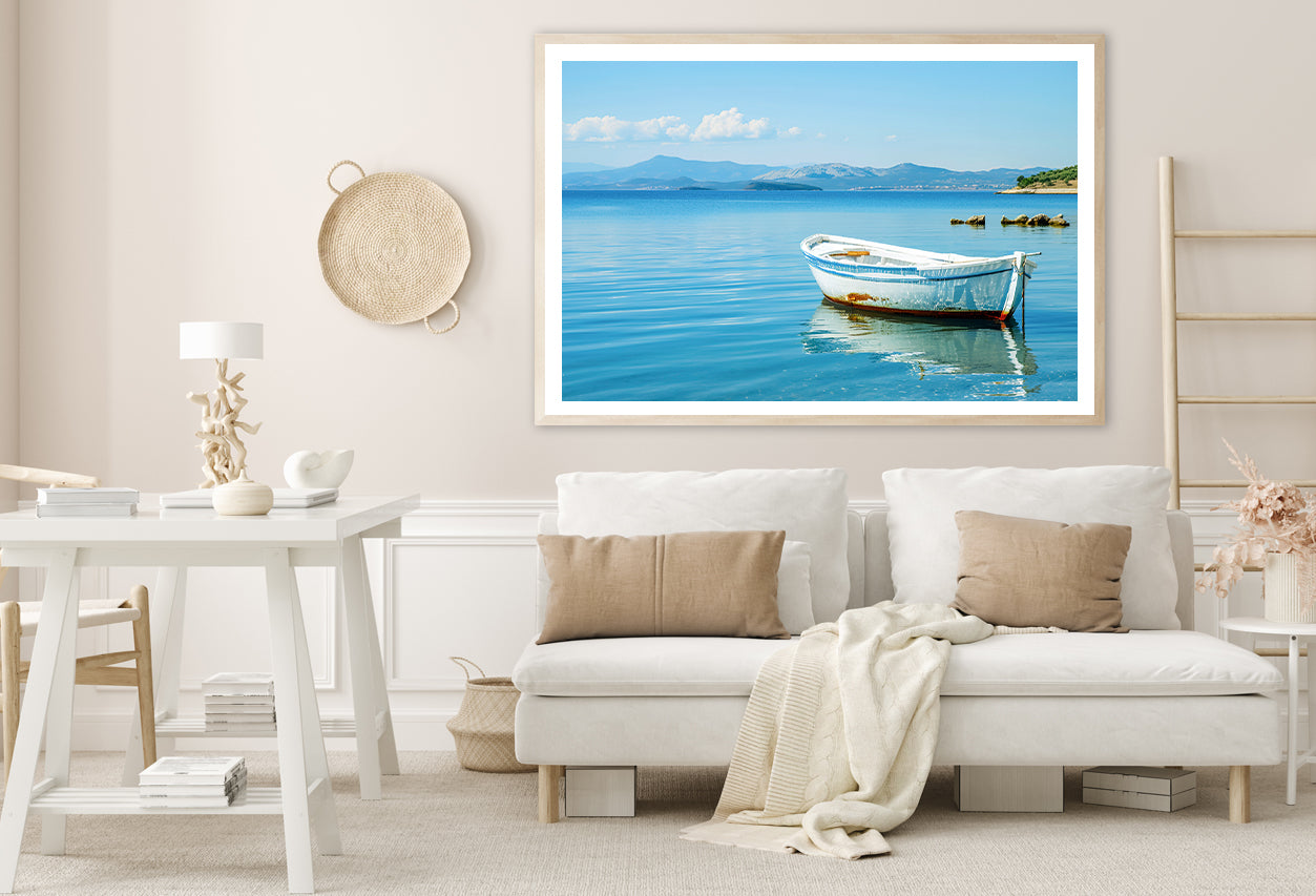 Small White Fishing Boat Floating Alone Home Decor Premium Quality Poster Print Choose Your Sizes - Bella Home Decor