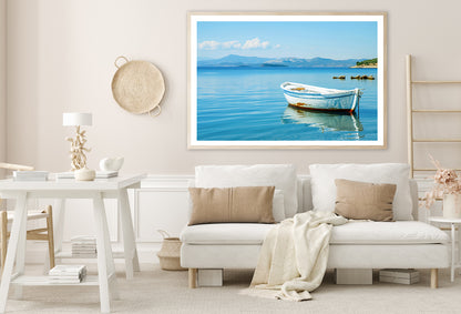Small White Fishing Boat Floating Alone Home Decor Premium Quality Poster Print Choose Your Sizes - Bella Home Decor