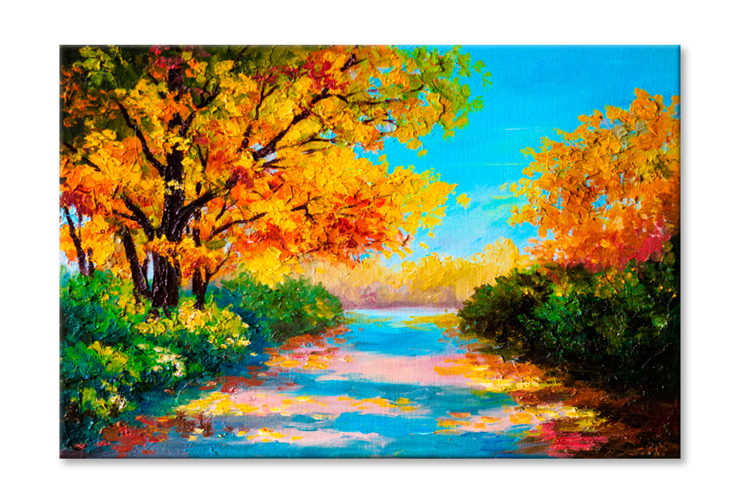 Colorful Autumn Forest Road Oil Painting Limited Edition High Quality Print Stretched Canvas None