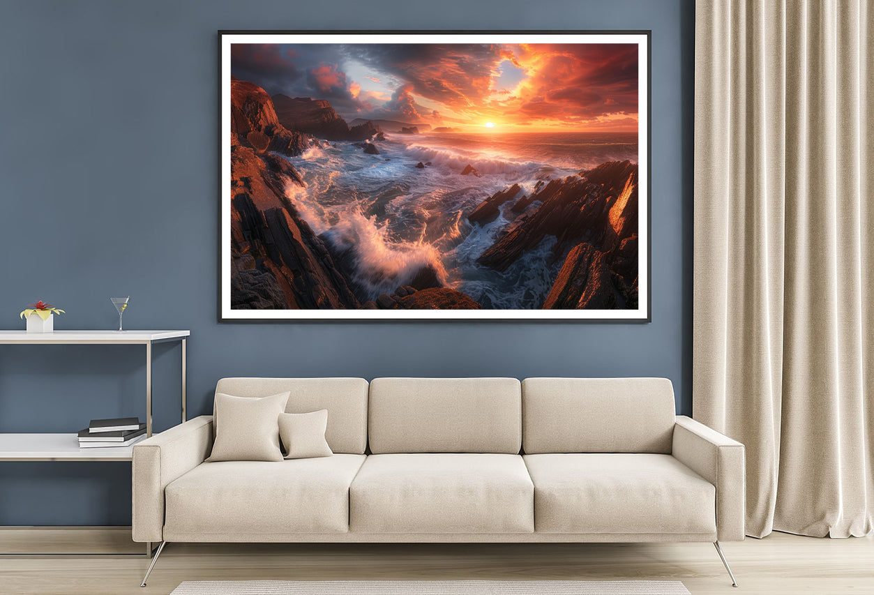 Sunset over a Rocky Beach Home Decor Premium Quality Poster Print Choose Your Sizes - Bella Home Decor