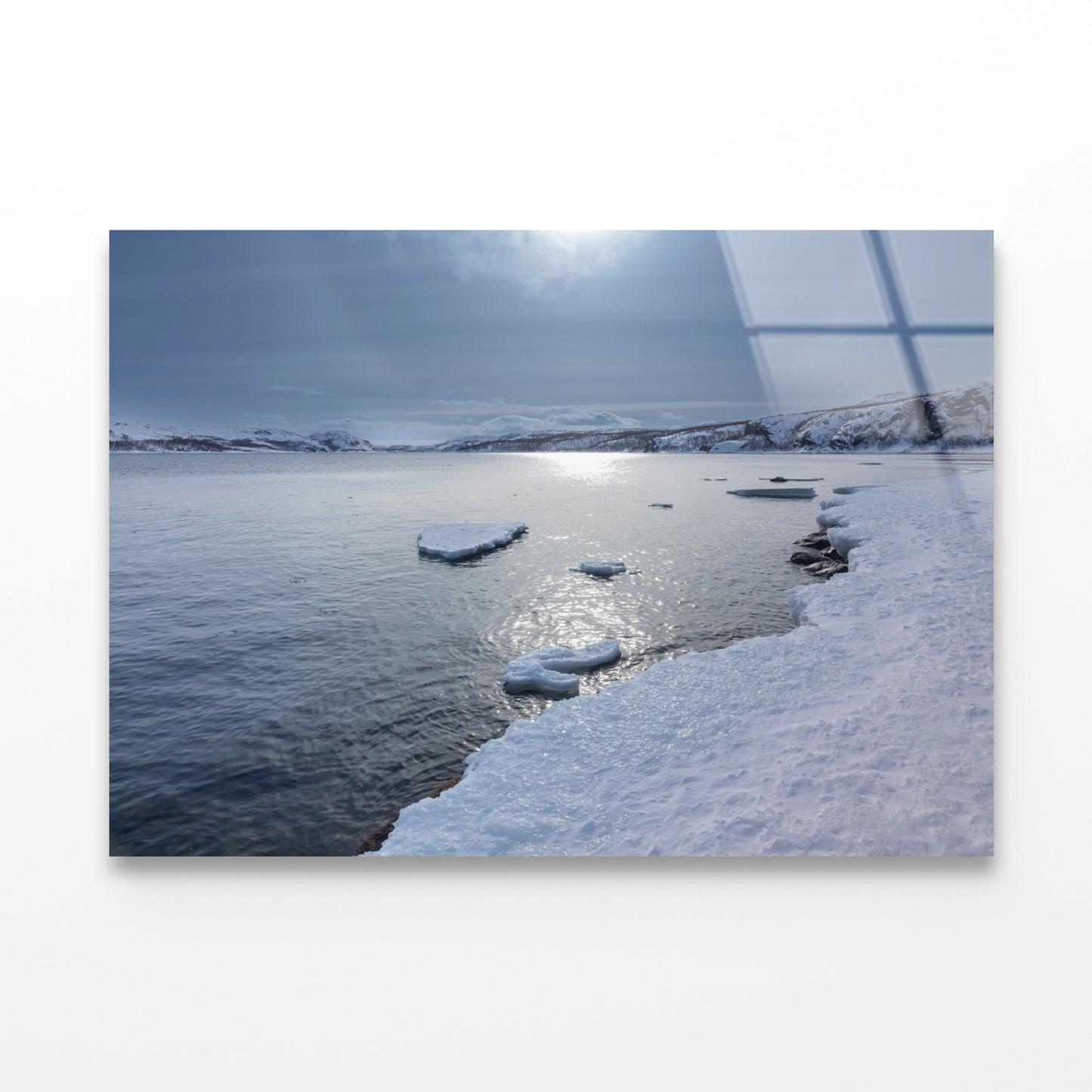 Winter Scene with the Lake Covered In Ice and Snow Acrylic Glass Print Tempered Glass Wall Art 100% Made in Australia Ready to Hang