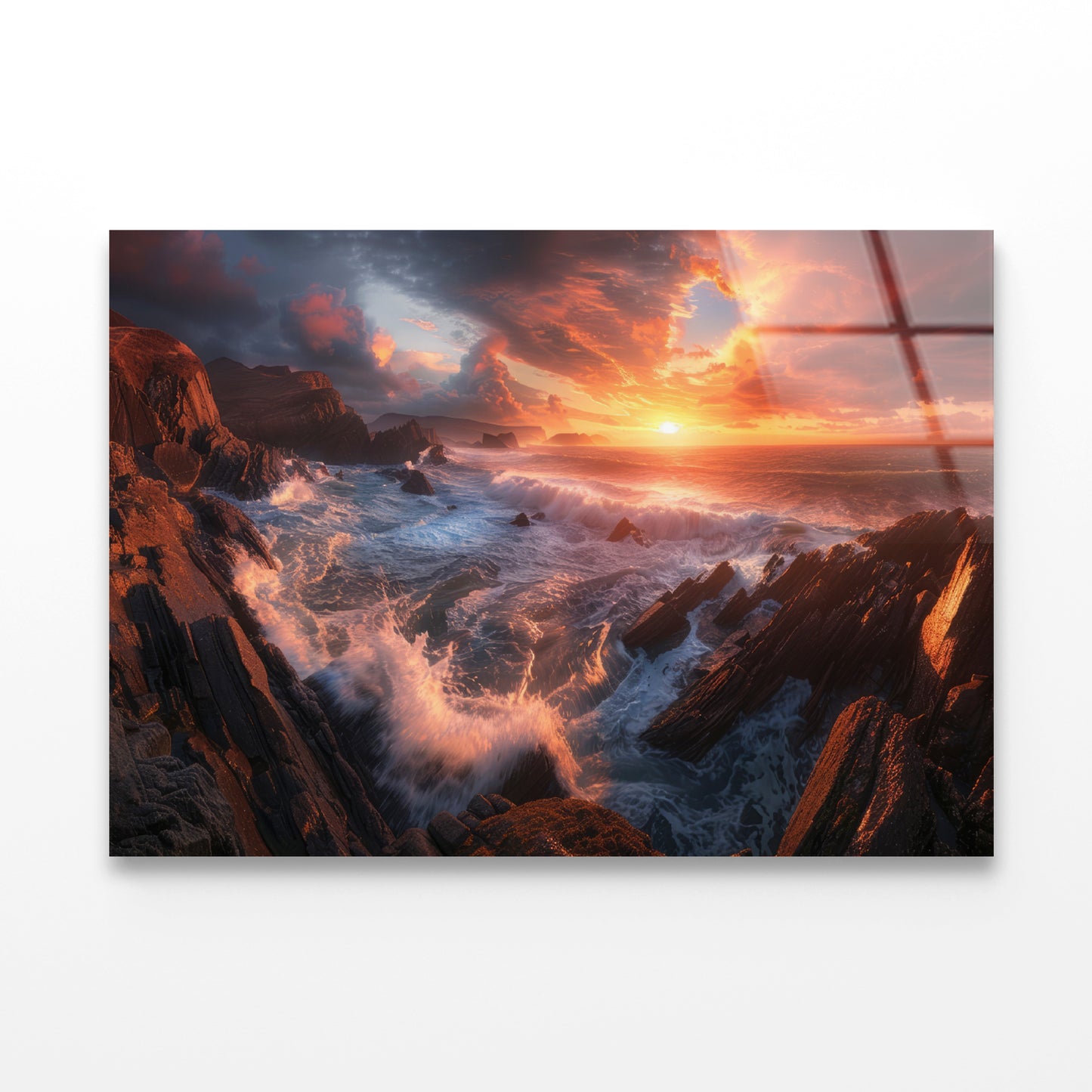 Sunset over a Rocky Beach Acrylic Glass Print Tempered Glass Wall Art 100% Made in Australia Ready to Hang - Bella Home Decor