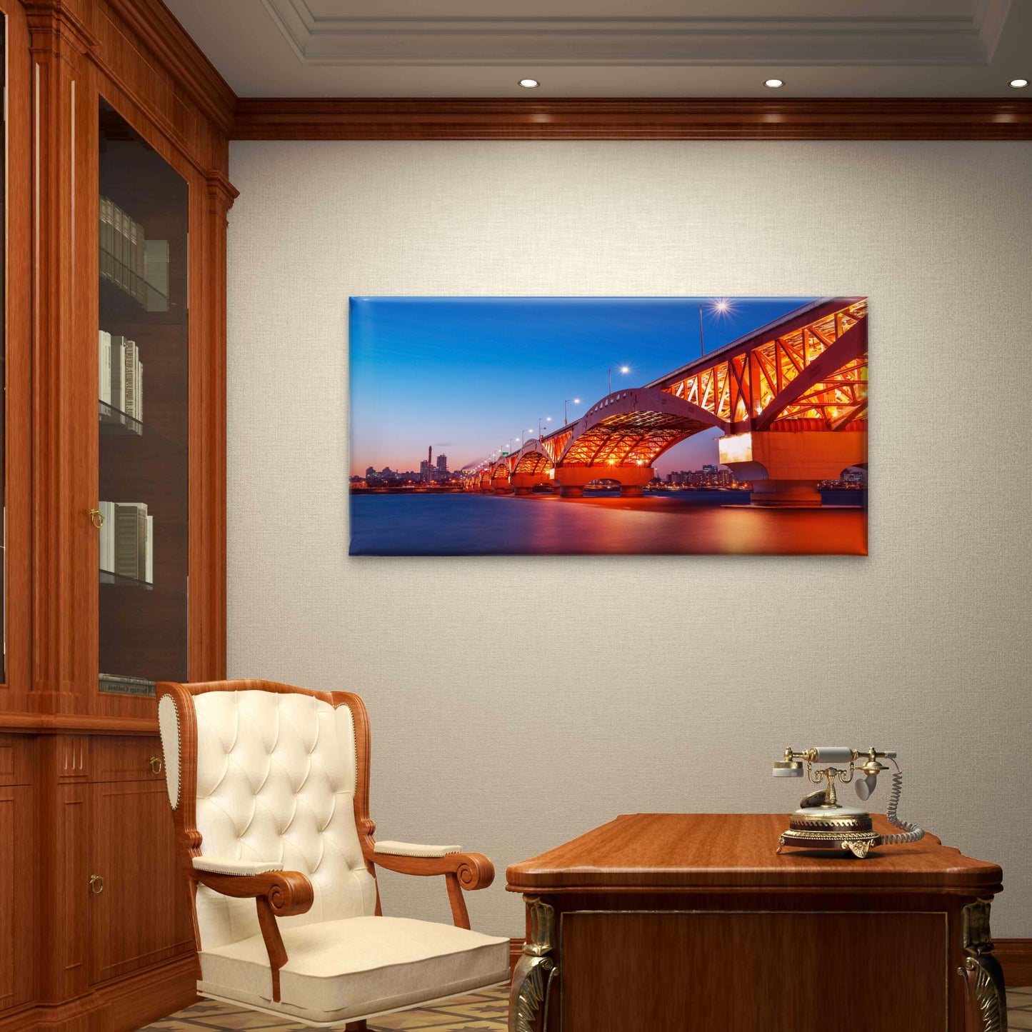 Seongsan Bridge Nigh Sky City View Korea Wall Art Canvas Office Home Room Framed 120x60cm