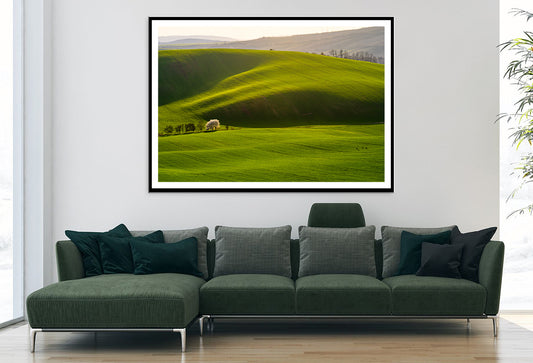 Large Green Field with a Sky and Mountain Home Decor Premium Quality Poster Print Choose Your Sizes