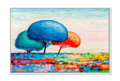 Colorful Autumn Trees Shape Oil Painting Wall Art Limited Edition High Quality Print Canvas Box Framed White