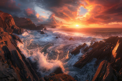 Sunset over a Rocky Beach Home Decor Premium Quality Poster Print Choose Your Sizes - Bella Home Decor