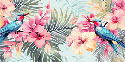 Paradise Blue Bird Hibiscus Wall Art Canvas Office Home Room Framed 120x60cm - Bella Home Decor