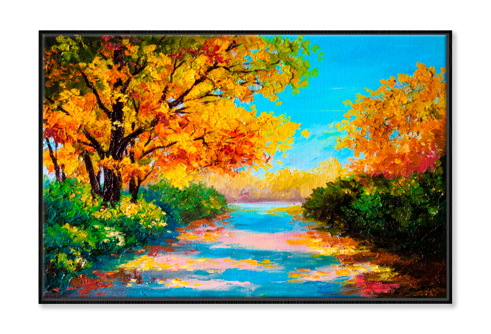 Colorful Autumn Forest Road Oil Painting Limited Edition High Quality Print Canvas Box Framed Black