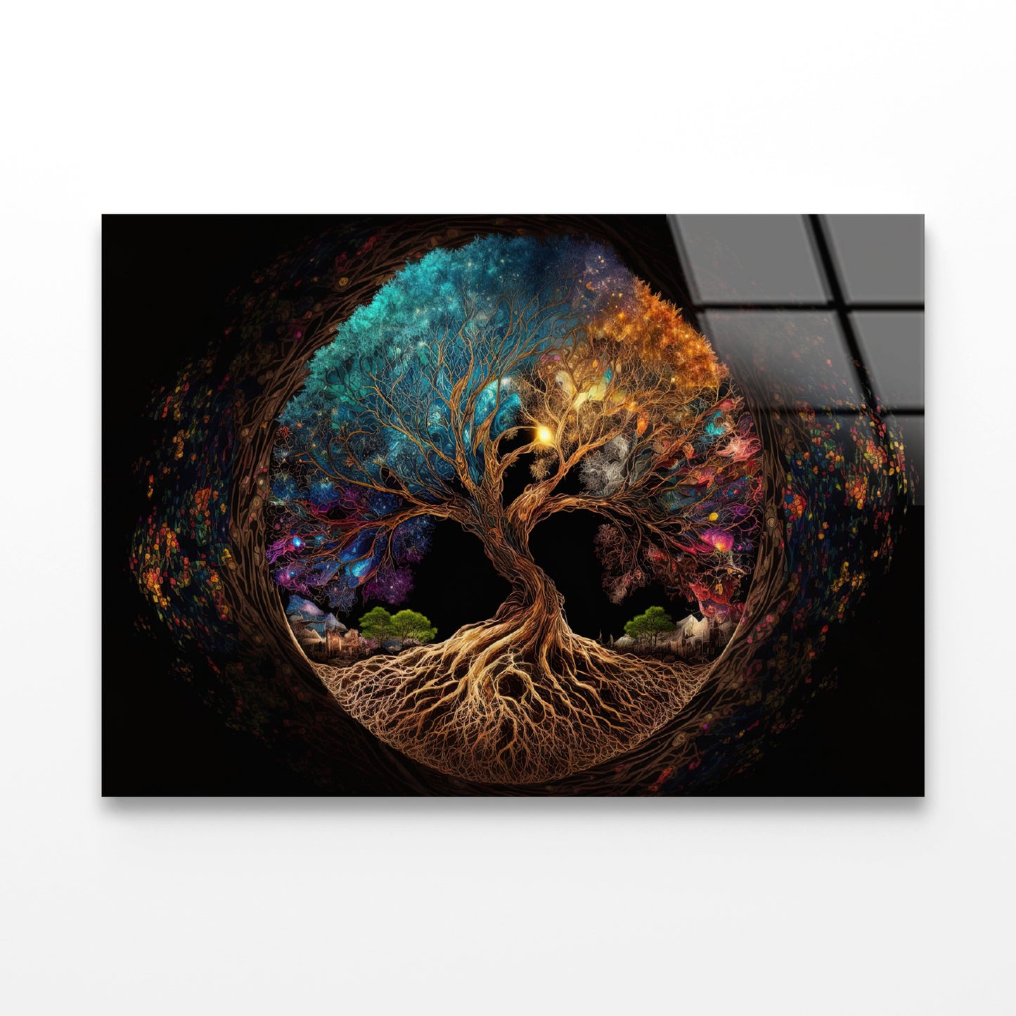 Oval Shaped Colorful Life of Tree Acrylic Glass Print Tempered Glass Wall Art 100% Made in Australia Ready to Hang - Bella Home Decor