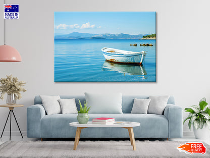 Small White Fishing Boat Floating Alone Print 100% Australian Made - Bella Home Decor