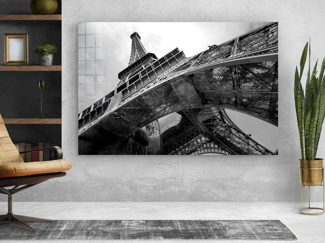 Eiffel Tower B&W View UV Direct Aluminum Print Australian Made Quality