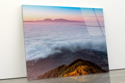 Foggy Dawn Mountains with Beach Acrylic Glass Print Tempered Glass Wall Art 100% Made in Australia Ready to Hang