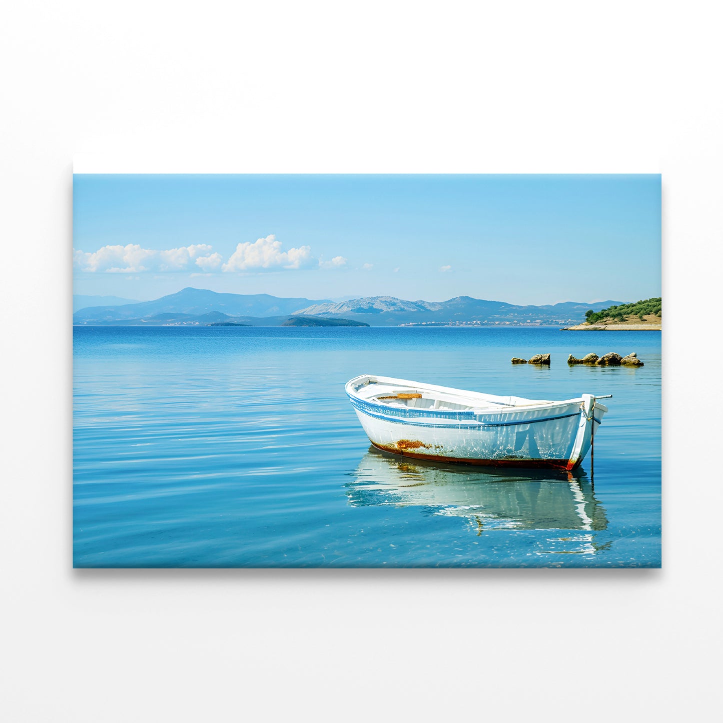 Small White Fishing Boat Floating Alone Print 100% Australian Made - Bella Home Decor