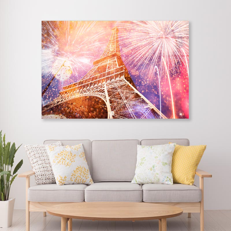 Fireworks In the Sky Over the Eiffel Tower Acrylic Glass Print Tempered Glass Wall Art 100% Made in Australia Ready to Hang