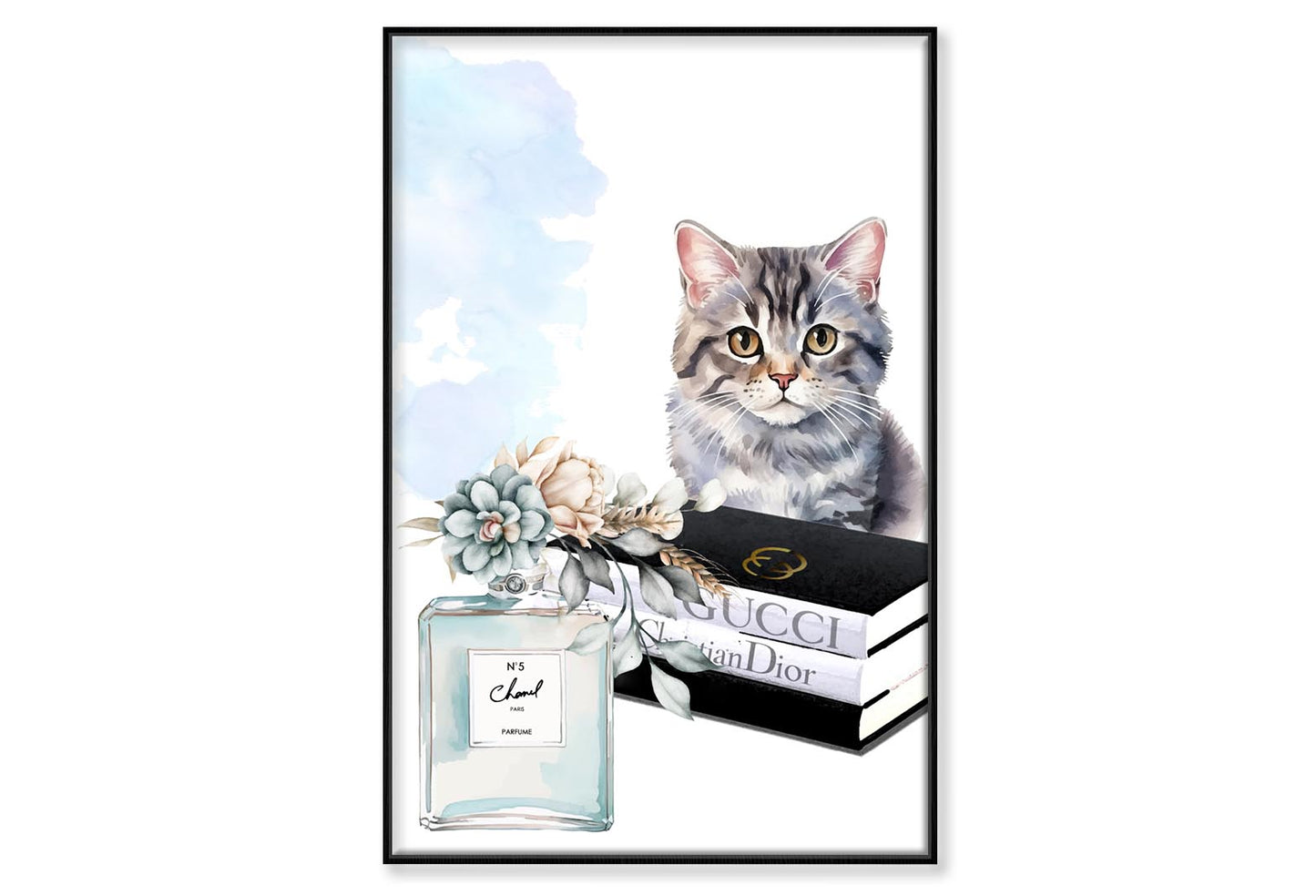 Perfume with Cat Wall Art Limited Edition High Quality Print Canvas Box Framed Black