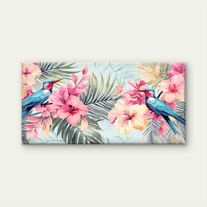 Paradise Blue Bird Hibiscus Wall Art Canvas Office Home Room Framed 120x60cm - Bella Home Decor