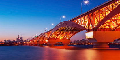 Seongsan Bridge Nigh Sky City View Korea Wall Art Canvas Office Home Room Framed 120x60cm