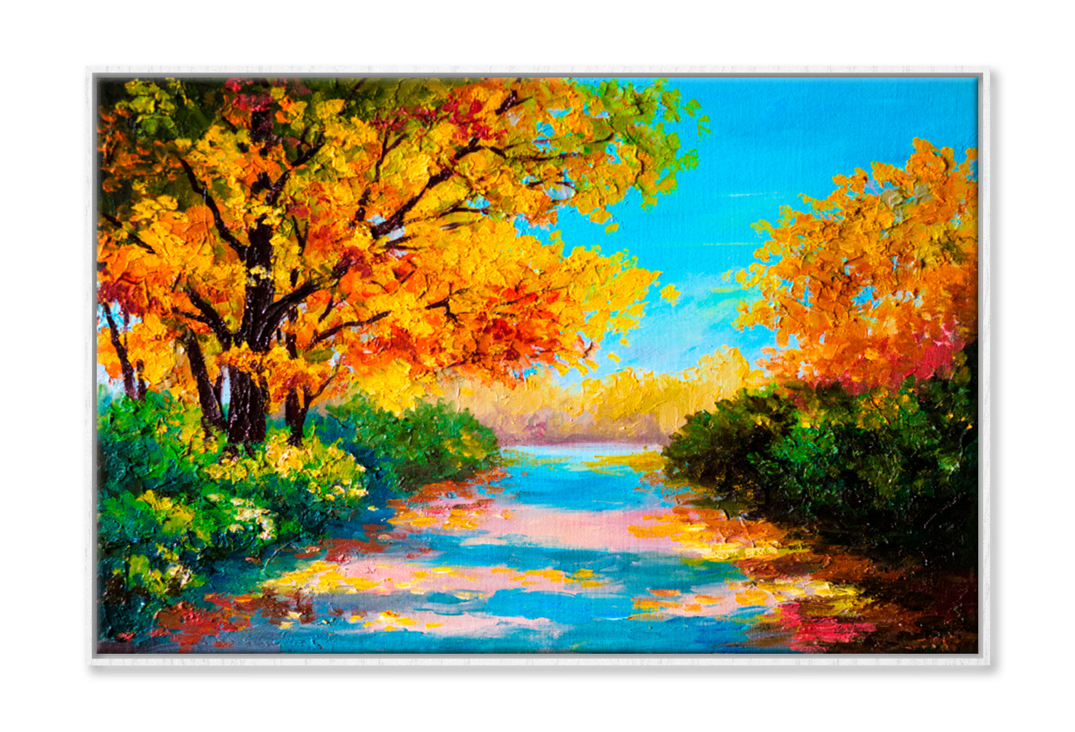 Colorful Autumn Forest Road Oil Painting Limited Edition High Quality Print Canvas Box Framed White