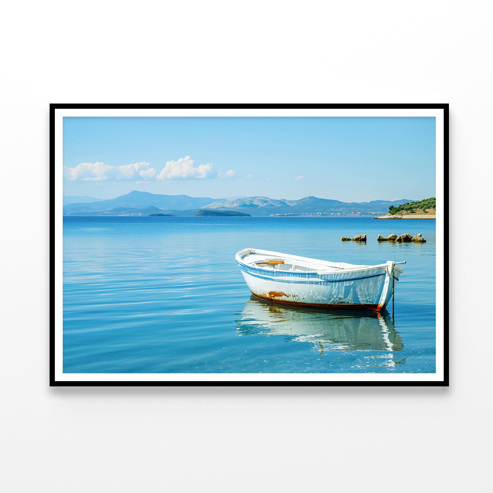 Small White Fishing Boat Floating Alone Home Decor Premium Quality Poster Print Choose Your Sizes - Bella Home Decor
