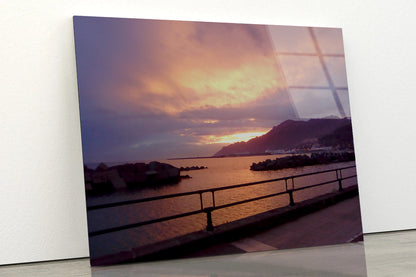 Sky With Sunset Behind Mountain Acrylic Glass Print Tempered Glass Wall Art 100% Made in Australia Ready to Hang - Bella Home Decor