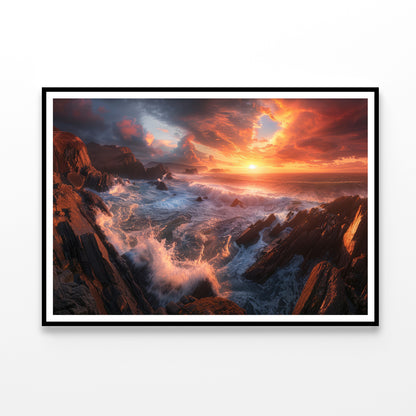 Sunset over a Rocky Beach Home Decor Premium Quality Poster Print Choose Your Sizes - Bella Home Decor