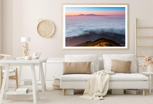 Foggy Dawn Mountains with Beach Home Decor Premium Quality Poster Print Choose Your Sizes