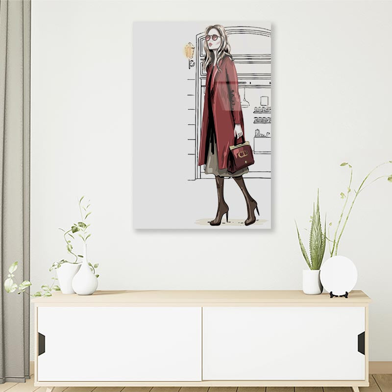 Girl with Red Coat 3D Design Acrylic Glass Print Tempered Glass Wall Art 100% Made in Australia Ready to Hang