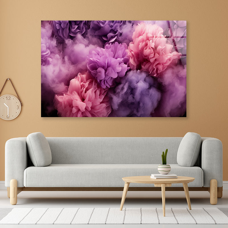 Bunch of Flowers with Pink Smoke Acrylic Glass Print Tempered Glass Wall Art 100% Made in Australia Ready to Hang - Bella Home Decor