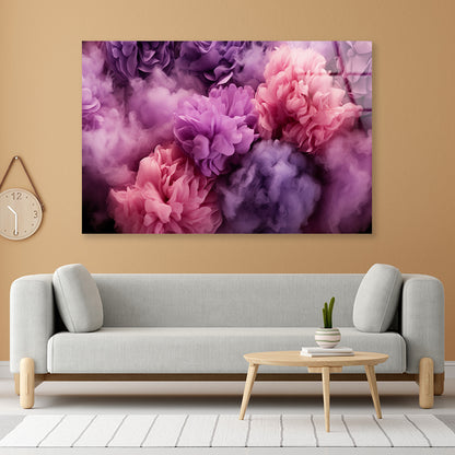 Bunch of Flowers with Pink Smoke Acrylic Glass Print Tempered Glass Wall Art 100% Made in Australia Ready to Hang - Bella Home Decor