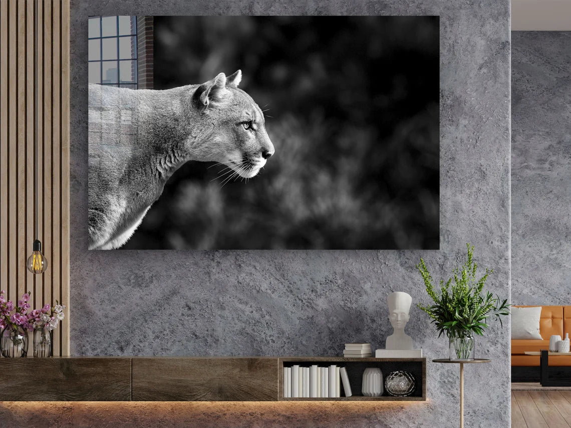 Cougar B&W Side View UV Direct Aluminum Print Australian Made Quality