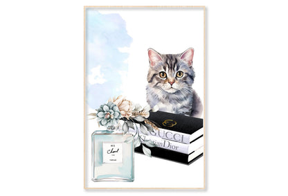 Perfume with Cat Wall Art Limited Edition High Quality Print Canvas Box Framed Natural