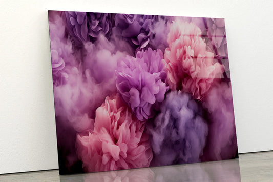 Bunch of Flowers with Pink Smoke Acrylic Glass Print Tempered Glass Wall Art 100% Made in Australia Ready to Hang - Bella Home Decor