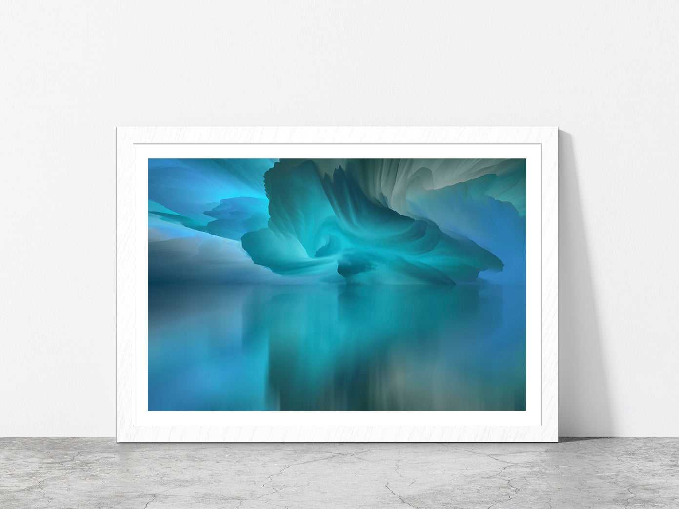 Surreal Lake & Reflections Abstract Glass Framed Wall Art, Ready to Hang Quality Print With White Border White