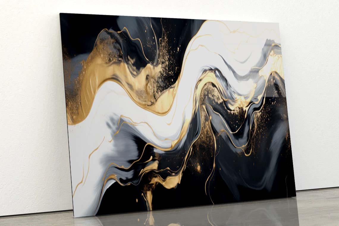 Gold Abstract Black Marble Acrylic Glass Print Tempered Glass Wall Art 100% Made in Australia Ready to Hang