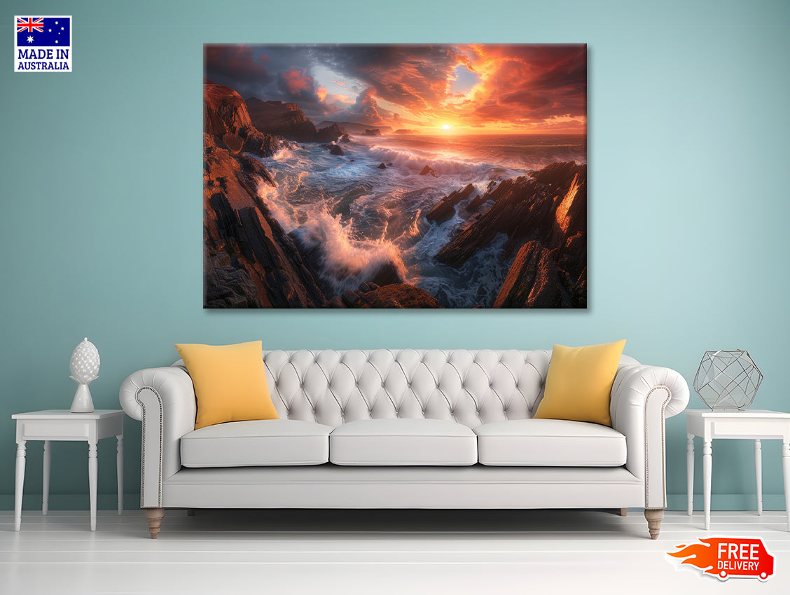 Sunset over a Rocky Beach Print 100% Australian Made - Bella Home Decor