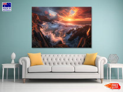 Sunset over a Rocky Beach Print 100% Australian Made - Bella Home Decor