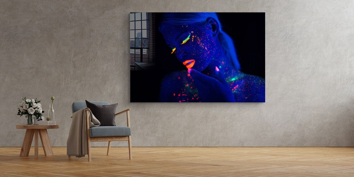 Neon Woman Abstract UV Direct Aluminum Print Australian Made Quality