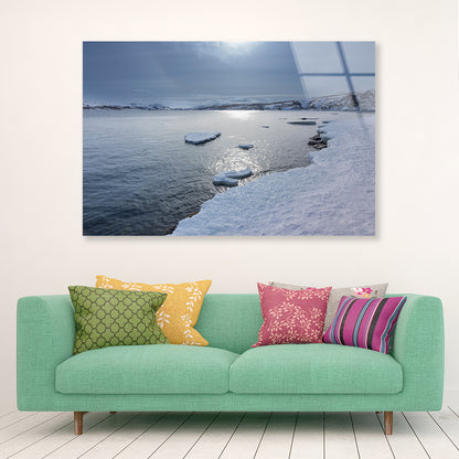 Winter Scene with the Lake Covered In Ice and Snow Acrylic Glass Print Tempered Glass Wall Art 100% Made in Australia Ready to Hang