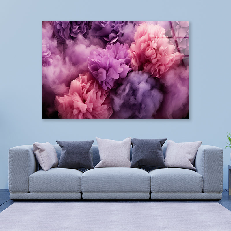 Bunch of Flowers with Pink Smoke Acrylic Glass Print Tempered Glass Wall Art 100% Made in Australia Ready to Hang - Bella Home Decor