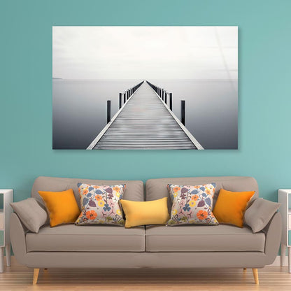 Wooden Pier on A Tranquil Lake Shrouded in Misty  Acrylic Glass Print Tempered Glass Wall Art 100% Made in Australia Ready to Hang