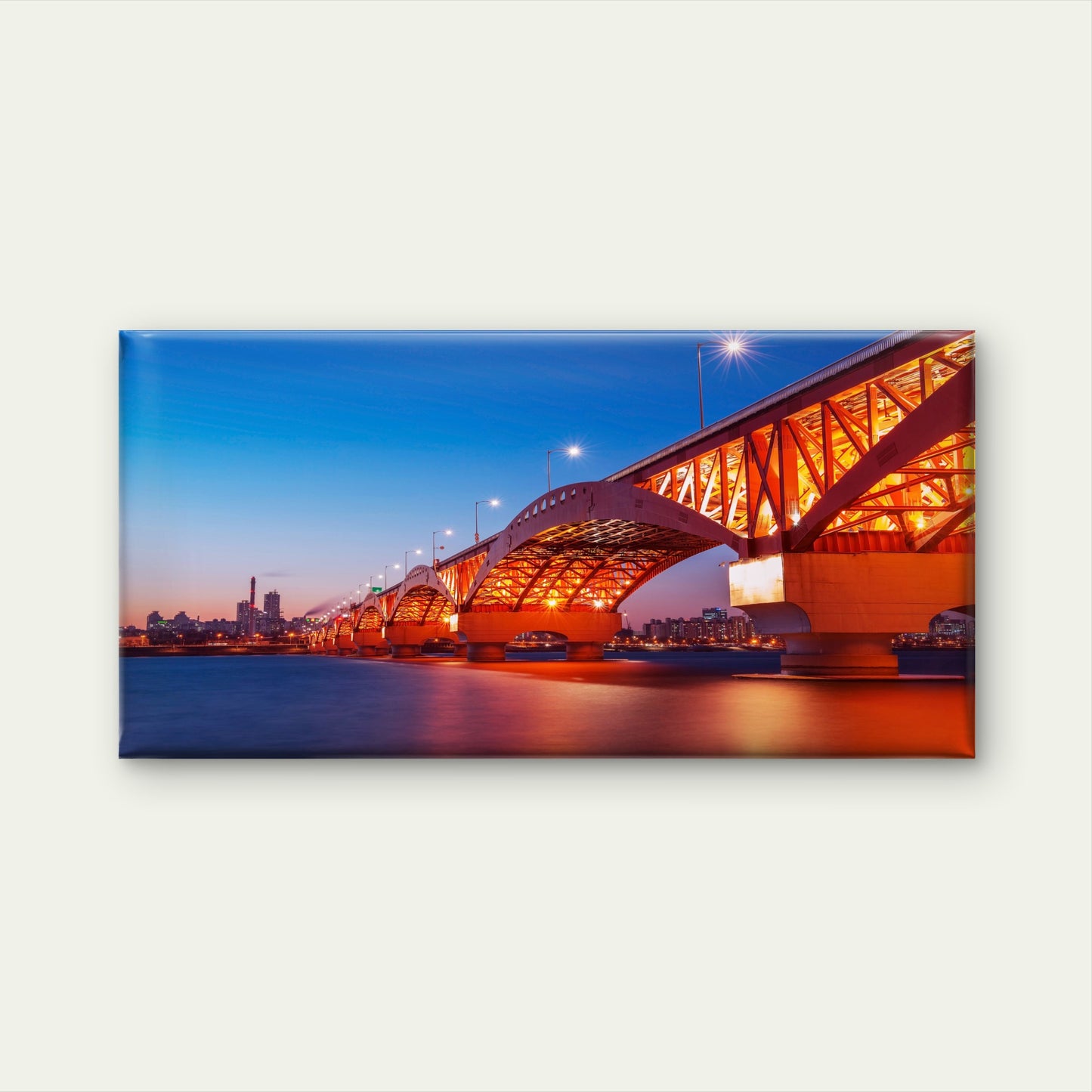 Seongsan Bridge Nigh Sky City View Korea Wall Art Canvas Office Home Room Framed 120x60cm