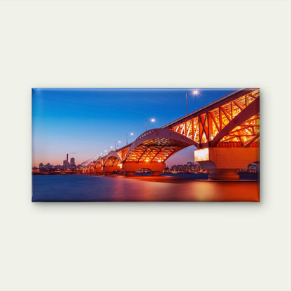 Seongsan Bridge Nigh Sky City View Korea Wall Art Canvas Office Home Room Framed 120x60cm