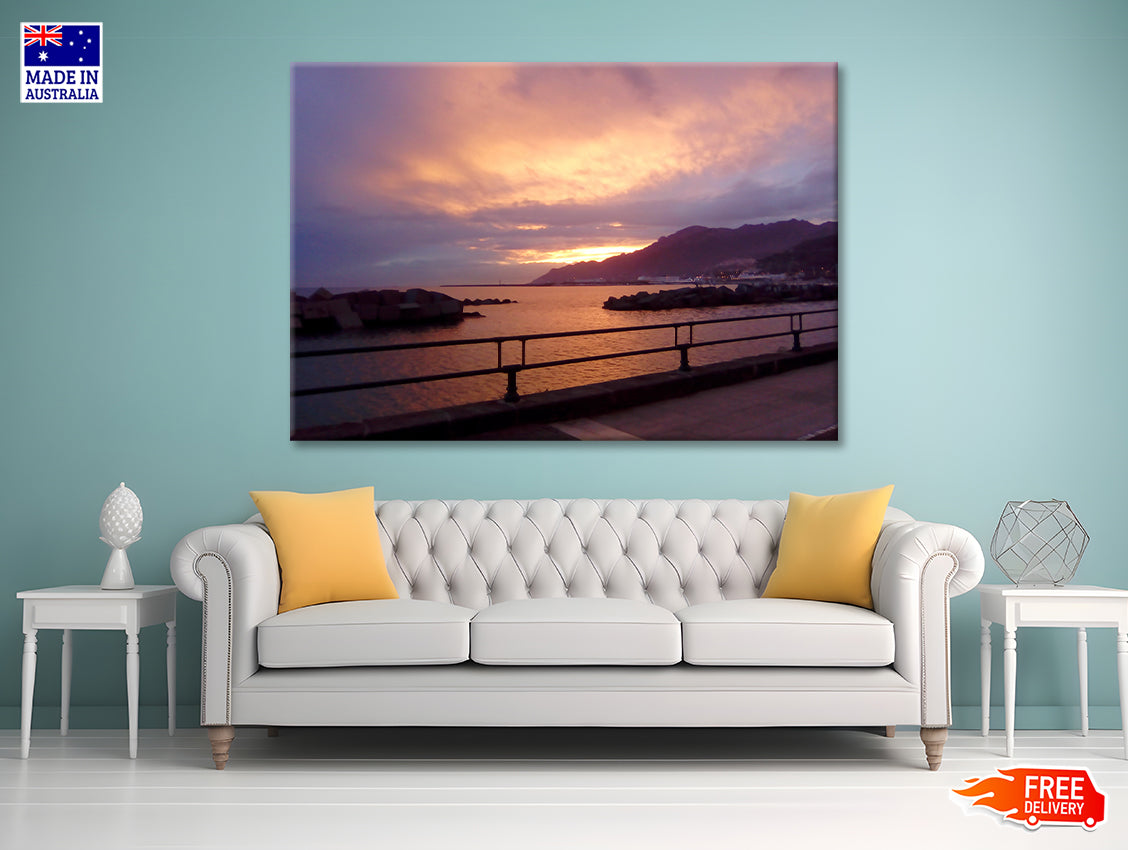 Sky With Sunset Behind Mountain Print 100% Australian Made - Bella Home Decor