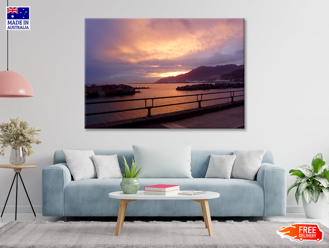 Sky With Sunset Behind Mountain Print 100% Australian Made - Bella Home Decor